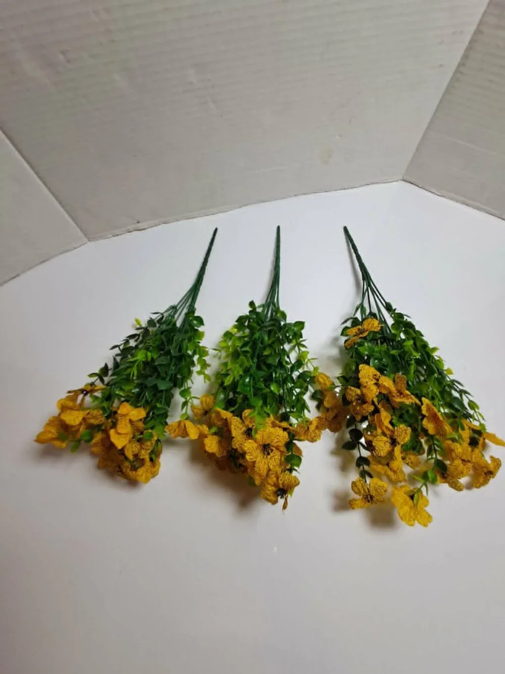 3 Bundles Artificial Yellow Flowers Green Leaves Floral Home Decor